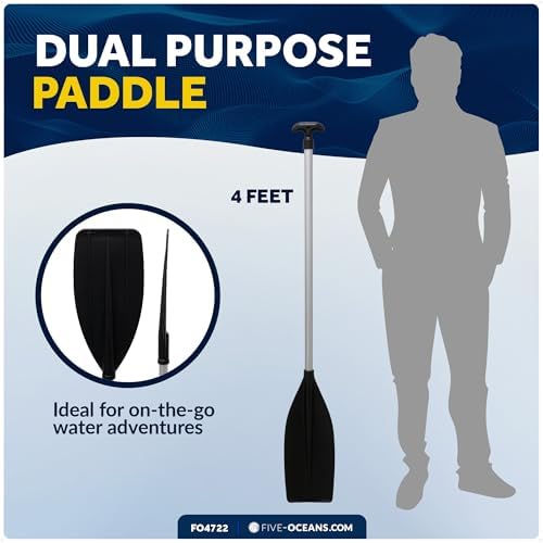 Five Oceans 4-Feet Canoe Paddle - Boat Paddle, T-Handle Oar Paddle for Canoe, Kayak and Small Boats - Corrosion-Resistant Floating Boat Paddles Marine-Grade Aluminum & Heavy-Duty Plastic | Aluminum Shaft & High Impact Plastic Blade