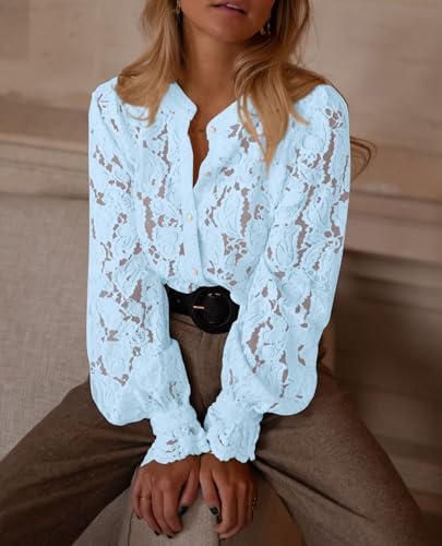 PRETTYGARDEN Women's Fall Trendy Long Sleeve Lace Tops