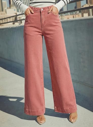 Dokotoo Women's Casual High Waisted Jeans Stretch Wide Leg Loose Denim Pant