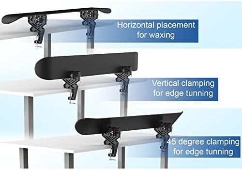 Ski and Snowboard Vice, No-Slip Vise Grips, Upgrade Adjustable Tuning and Waxing Ski Vice with Horizontal and Vertical Working Positions, Secure Board Grip Center Arm