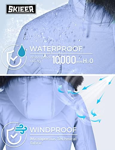 Skieer Women's Ski Jacket Waterproof Warm Puffer Thick Hooded Winter Coat
