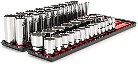 TEKTON 1/2 Inch Drive 12-Point Socket Set, 46-Piece | SHD92208 | (10 - 32 mm), Shallow and Deep, Socket Rail