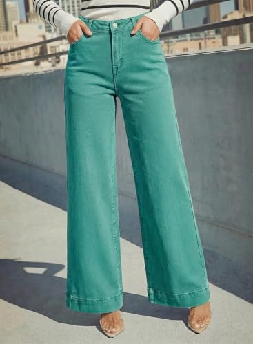 Dokotoo Women's Casual High Waisted Jeans Stretch Wide Leg Loose Denim Pant