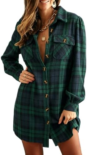 Alaster Queen Women's Corduroy Long Sleeve Button Work Tunic Short Dresses
