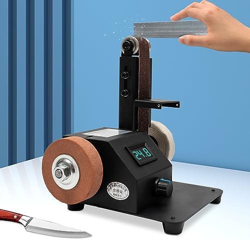 350W Electric Mini Belt Sander DIY Electric Belt Sander for Knife Making Upgrade Knife Sharpening Belt Sander with 10PCS Abrasive Belt for Wood Metal Knife