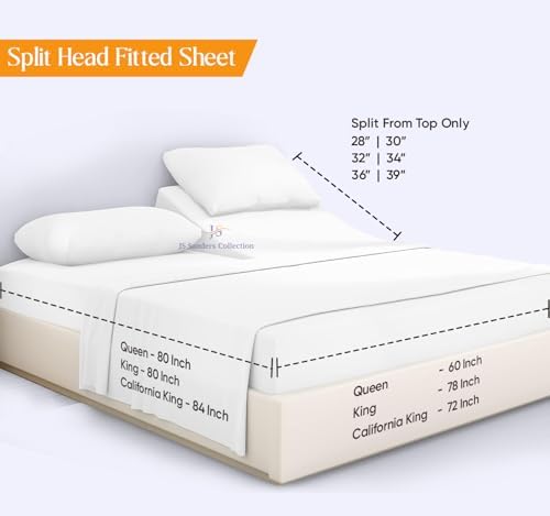 JS Sanders Collection 600TC Flex Top Queen Sheets for Sleep Number Bed - 100% Cotton 4 Pcs Top Split Queen Sheets for Adjustable Bed Queen 32 Inch Down White -18 Inch Deep