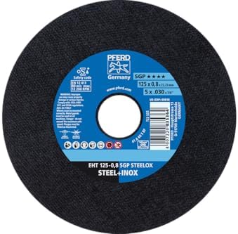 Pferd SGP STEELOX Type 1 Cut-Off Wheel, 5" x 0.030" x 7/8", Aluminum Oxide, 12,200 RPM High-Performance Metal Cutting Disc for Steel & Stainless Steel (Pack of 25) – Part 69818