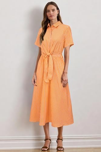 Newshows Women's Work Business Casual Outfits Tie Waist Midi Shirt Dress