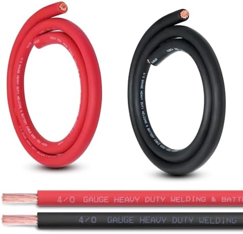 4/0 Gauge Battery Cable, 5F T Red + 5FT Black 4/0 AWG Pure Copper Wire Welding Cable, for Automotive, Battery, Solar and Generator, Standard USA OFC Wire