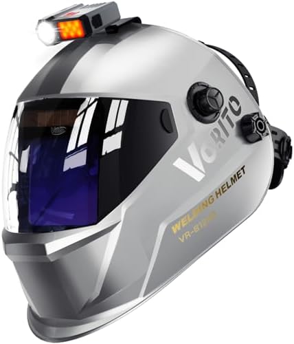 Large View True Color Auto Darkening Welding Helmet with LED Light - Solar Powered, 4 Arc Sensors, 1/1/1/1 Optical Clarity, Wide Shade 4/5-13 for TIG MIG ARC Grind