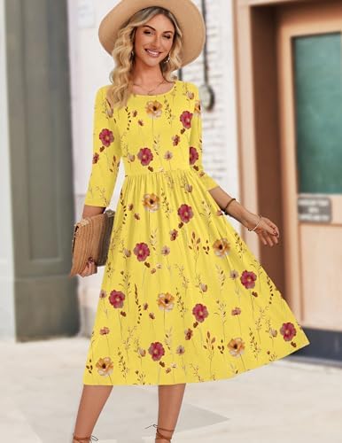 Zeagoo 3/4 Sleeve Women's Dress Casual Aline Summer Fall Midi Long Dresses