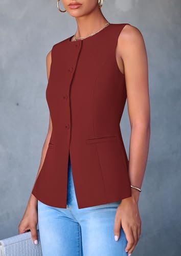 PRETTYGARDEN Women Tailored Suit Vest Business Casual Tops