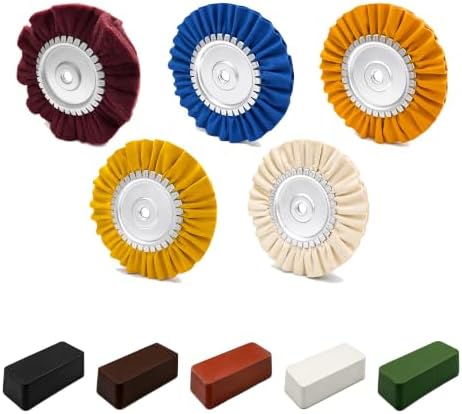 8" Airway Buffing Wheel, 10Pcs Aluminum Wheel Polishing Kit in Diameter 5/8 inch Arbor Hole, Polishing Compound and Aluminum Metal Polishing Wheel Kit for Angle Grinder Mirror Finish