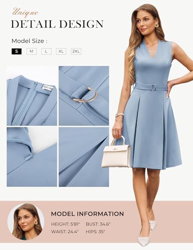 GRACE KARIN Women's Fit and Flare Work Business Dress with Belt