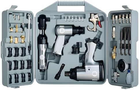 VEVOR 50 Pieces Pro Air Tool and Accessories Kit - 1/2" Air Impact Wrench, 3/8" Ratchet Wrench, 4500BPM Hammer, Blow Gun & Full Accessories for Auto Repairs, Home DIY Projects - with Storage Case