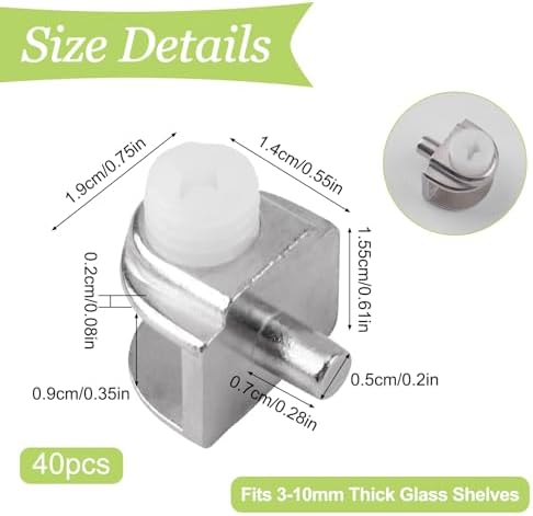 Adjustable Glass Shelf Bracket, 40Pcs Frameless Glass Clamp with Pin Wall Mounted Clips for 3-10mm Glass Cabinet