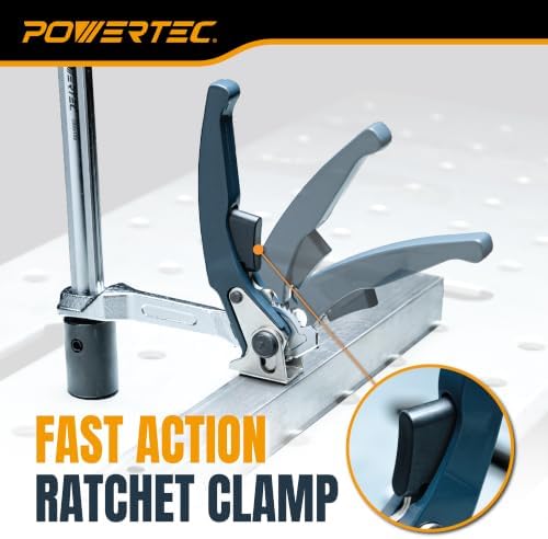 POWERTEC Welding Clamps, 2 PK, for 5/8" Fixture Holes (72235-P2) | Quick-release ratchet, 999 lb clamping force, 7-3/4" capacity, 4-3/4" throat depth, welding tables & workbenches