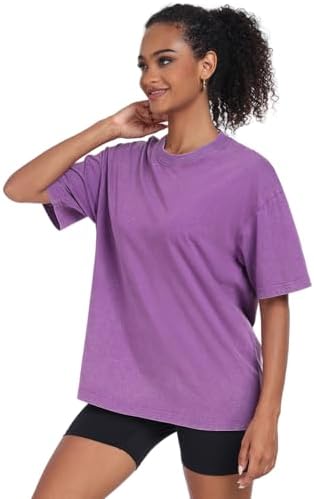 Womens Vintage Oversized T Shirts Acid Washed Baggy Cotton Tee Workout Gym Shirts Boyfriend Short Sleeve Tops