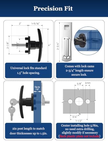 Truck Cap T-Handle Lock Latch, L&R Lock, 2 Set | Camper Shell T-lock Replacement Accessories Parts, Truck Bed Topper Door Locking Kit, Keyed A-like