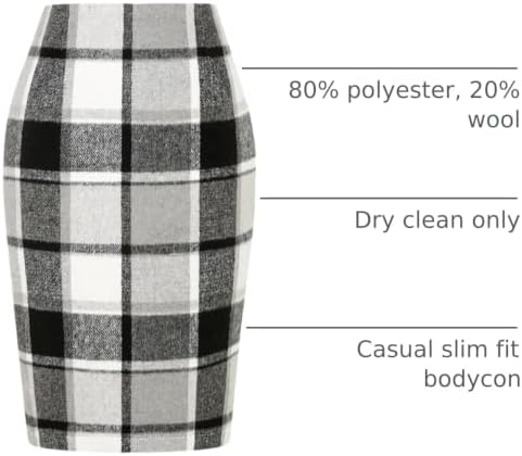 IDEALSANXUN Plaid Skirts for Women Fall Winter Knee Length Pencil Wool Skirt with Slit