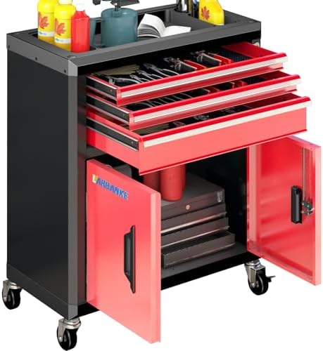 LARBANKE Rolling Tool Chest with 3 Drawers&2 Doors,Tool Chest with Wheels