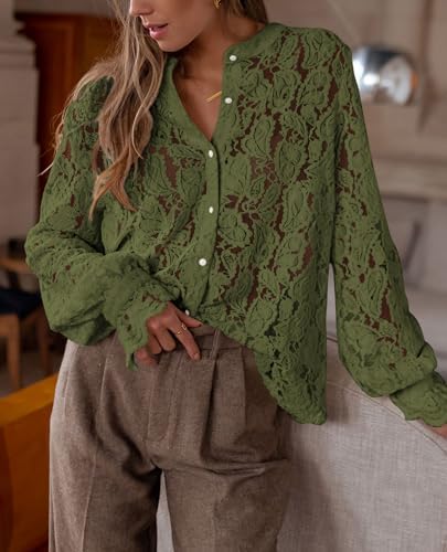 PRETTYGARDEN Women's Fall Trendy Long Sleeve Lace Tops
