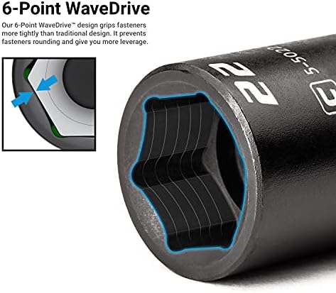 Capri Tools 3/8 in. Drive Stubby Impact Socket Set, Metric, 8 to 24 mm, 17-Piece with Blue Aluminum Socket Rail