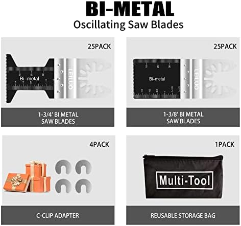 LEILUO 50Pcs Bi-Metal Oscillating Saw Blades, Multitool Blade Set, Metal