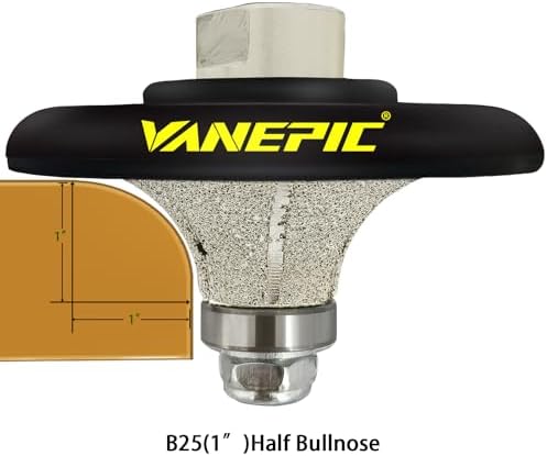 1 inch B25 Diamond Demi bullnose Half Bullnose Profile Wheel Diamond Hand Profiler Router bit with 5/8-11 Thread for Grinder Polisher Granite Marble Concrete and Countertop Edge