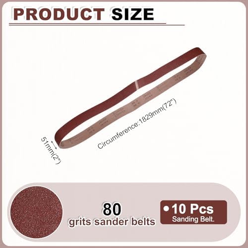 HARFINGTON 2 x 72 Inch Sanding Belts, 10 Pcs 80 Grits Aluminum Oxide