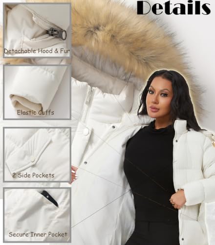 GGleaf Women's Winter Puffer Coat with Removable Fur Hood Warm Snow Jacket