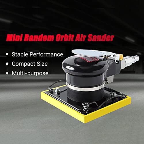 Garosa Mini Air Orbit Sander, Pneumatic Random Finishing Polishing Tool for Woodworking Auto Body ABS Alloy Steel Black 100 x 110 mm 10000 RPM 1 4 Air Inlet