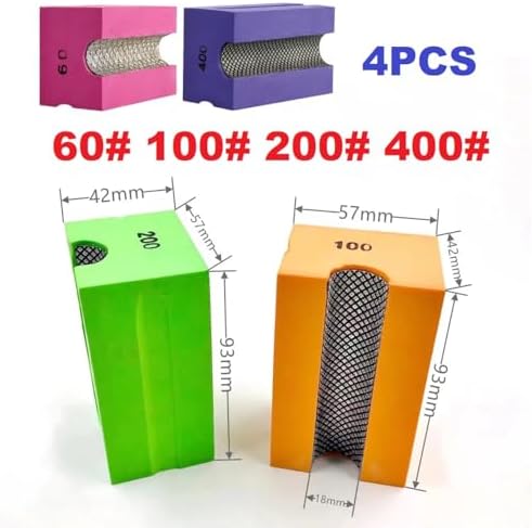 Concave Electroplated Diamond Sanding Block, 60/100/200/400 Grit Curved Polishing Pad for Grinding Trimming Granite Marble Glass Stone Tile Wood (4 Pieces)
