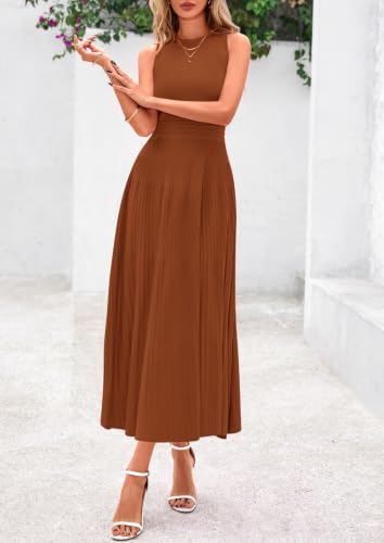 PRETTYGARDEN Women's Summer Pleated Midi Work Dress