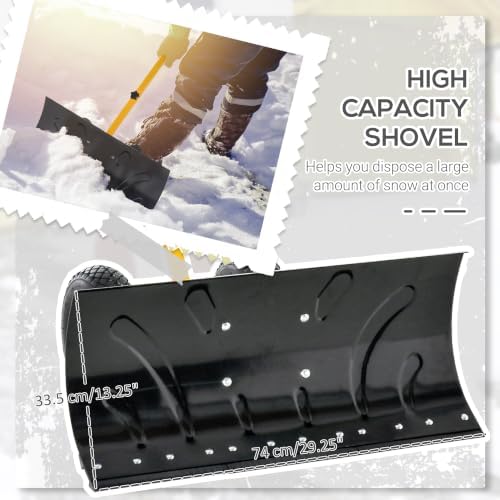 Outsunny Snow Shovel with Wheels Snow Pusher 29" Blade 10" Wheels Yellow