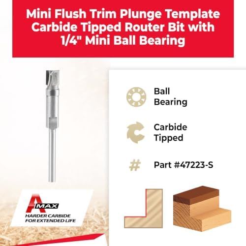 Amana Tool - 47223-S Miniature Flush Trim Plunge Template 1/4 Dia x 1/4 x 1/8" Shank
