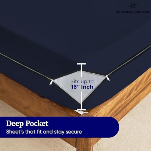 JS Sanders Zippered Mattress Protector Full Size – Soft 100% Egyptian Cotton, 600 Thread Count Deep Pocket Fitted Sheet Encasement Cover for Bed Breathable, 12-16 Inch Fit, Navy Blue 54x75