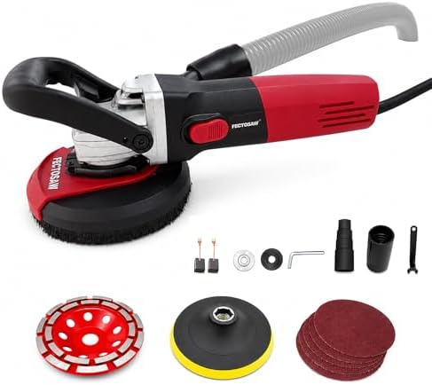 1100W Dustless Concrete Grinder, 5-Inch Surface Grinding Tool with Vacuum Dust Collection, 6-Speed Variable Control (1100-4200 RPM), Diamond Cup Wheel for Concrete, Masonry & Coating Removal