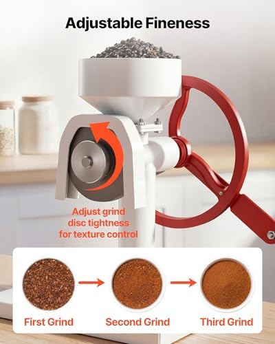 VEVOR Manual Grain Mill with Flywheel, Hand-Crank Corn Grinder, Heavy-Duty Carbon Steel Wheat Grinding Mill with Adjustable Fineness & 0.53 Gallon Hopper for Grains Spices Coffee Beans Nuts