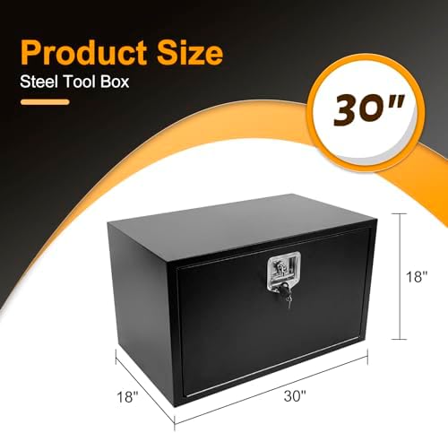 30 Inch Underbody Truck Box Steel Storage Tool Box,30 x 18 x 18 Tool Chest Organizer w/Lock and Keys For Pickup,Truck Bed, RV, Trailer,Heavy Duty Waterproof Black box