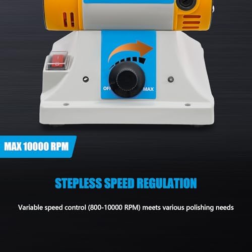 Jewelry Polisher 320W 800-10000RPM Variable Speed Bench Buffer Jewelry Polishing Machine with Accessories Multi-Function Benchtop Polisher Grinder for Jewelry Wood Metal Yellow 110V