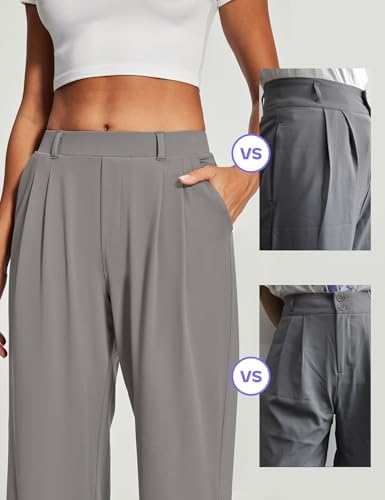 Heathyoga Womens Dress Pants Pull On Stretchy Work Pants Wide Leg Trousers