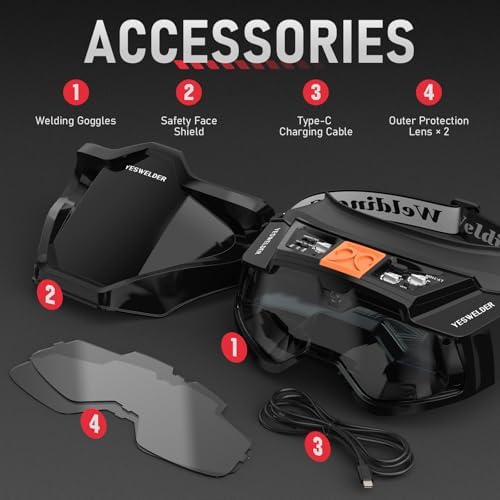 YESWELDER Auto-Darkening Welding Goggles with LED Light and Face Shield