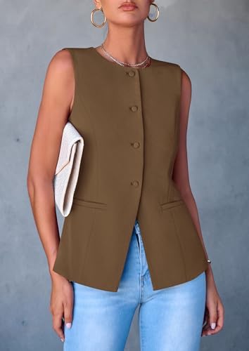 PRETTYGARDEN Women Tailored Suit Vest Business Casual Tops