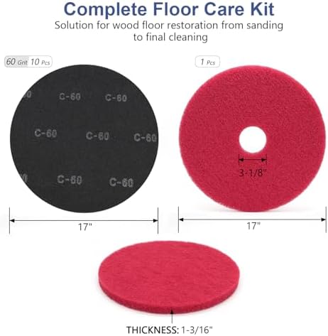 HUAALIUCHE 17" Sanding Screen Discs - Mesh Floor Sanding Screen - 60 Grit Black Silicon Carbide - for Wood Floors (10 Pack)+1-Piece Buffer Floor Pad