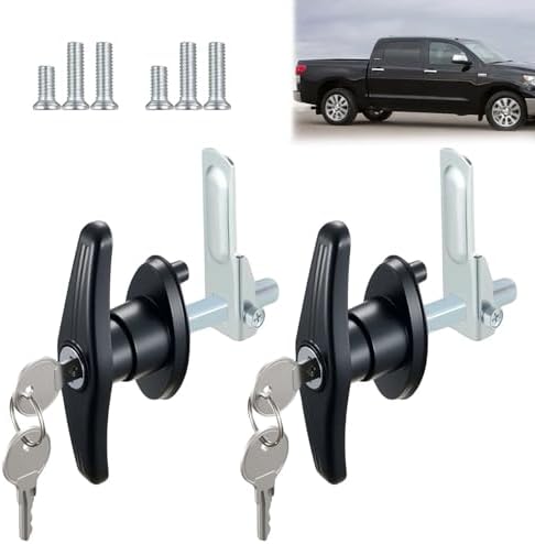 2PCS Keyed Alike Truck Cap T-Handle Locks, Camper Shell Accessories | Left & Right Set, Zinc Alloy Rustproof, Keyed Alike Design, Easy Installation, Fits Pickup Camper Shell Trailer Doors