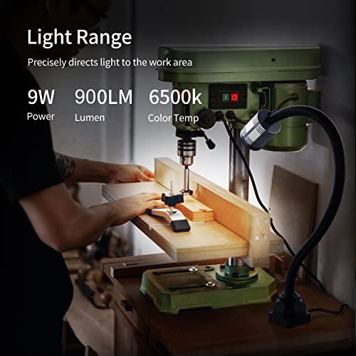 Flexible Work Light, Led Machine Light, Led Flexible Gooseneck Light 900 Lumens with 20inch Flexible Gooseneck 120 Volt for Lathe Workbench Bandsaw and Machine Tool
