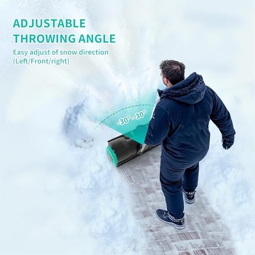 Garvee 12" Cordless Snow Shovel - Snow Shovel for Driveway, 16.5 ft Snow Throwing Distance, 20V 1 * 4.0Ah Battery & Quick Charger, Adjustable Handle, for Walkways Deck Stair Snow Removal