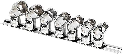 Powerbuilt Universal Joint Socket Set, SAE 7 Piece 3/8-Inch Drive, 6 Point, 360 Degree Rotation 40 Degree Working Angle, Storage Rail - 642163