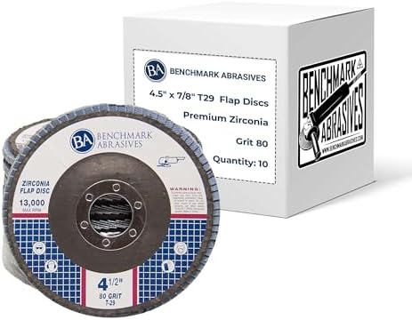 Benchmark Abrasives 4.5" x 7/8" Premium Zirconia T29 Angled Flap Discs 4 1/2 for Angle Grinder, Sanding Discs, Finishing, Rust, Stock Removal- Grinding Wheels 4 1/2 Inch (10 Pack) - 80 Grit
